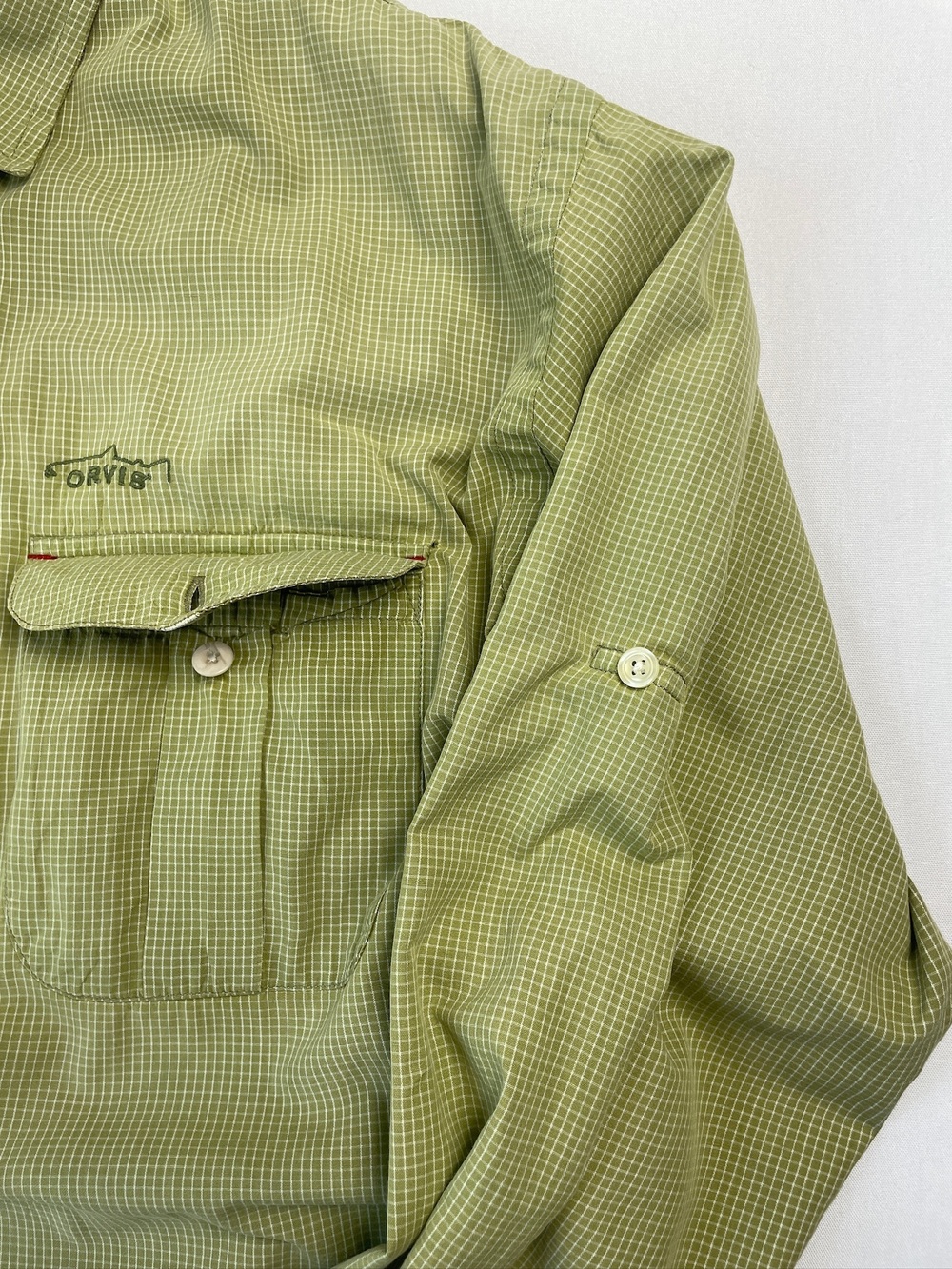 Orvis Trout Bum Men's L Fishing Shirt Green Check Vented Long Sleeve - Picture 9 of 9